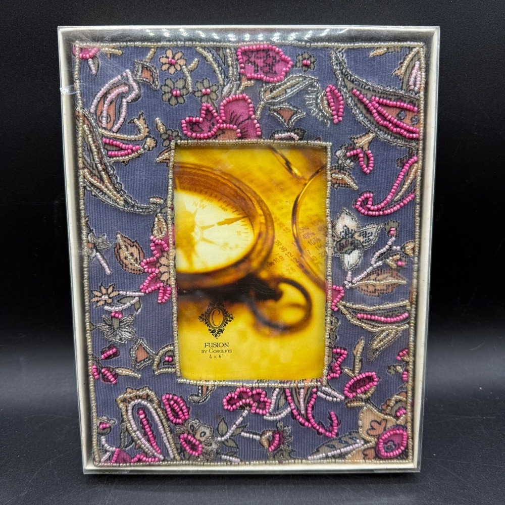 Fusion by Concepts Picture Frame 4x6 Paisley Beaded Boho Cottage Vintage
